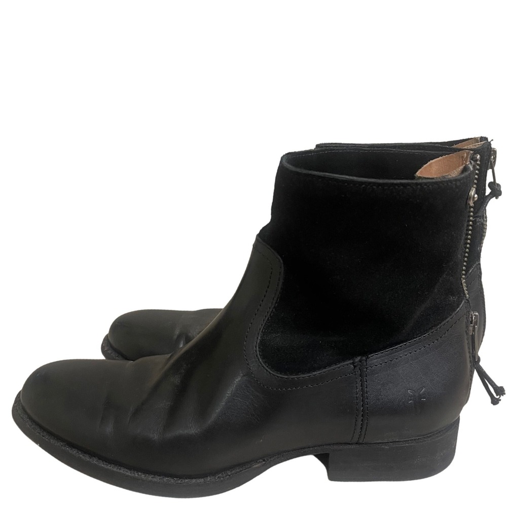 Frye Jamie Black Leather Suede Zip Ankle Booties Women's Size 8.5b EUC